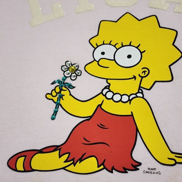 H&M Girls The Simpsons Lisa Pink Flower 3D Gems Sweatshirt Sweater Size 3-4 - Picture 6 of 10